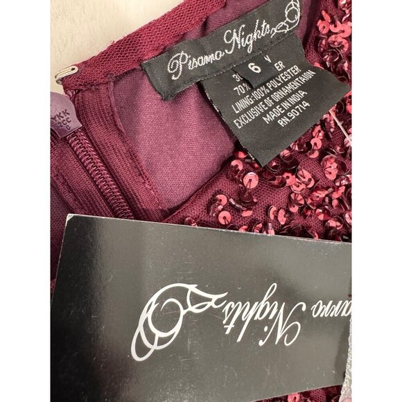 New Pissaro Nights Womens Size 6 Burgundy Sequined Evening Gown W/ Taffeta Skirt - Picture 2 of 11